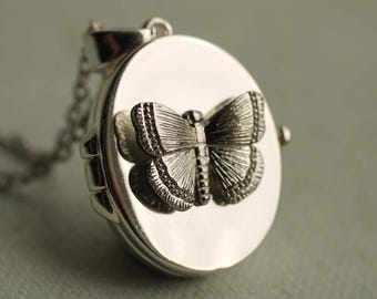 Collar con medallón de mariposa de plata con fotos: medallón de polilla personalizado, LKSP-305