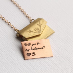 Personalized Envelope Locket Necklace, Engraved Name Necklace, Customized Engraved Locket, Proposal, Bridesmaid Necklace BERRY ENVELOPE GOLD image 5