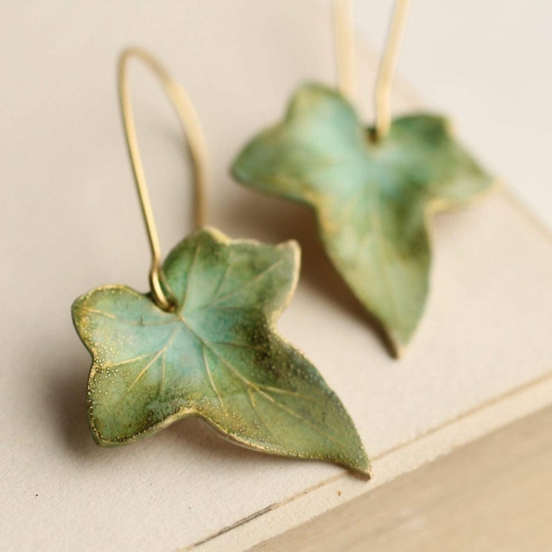 Olive Green Leaf Earrings: Bohemian Jewelry for Autumn Fall image 1