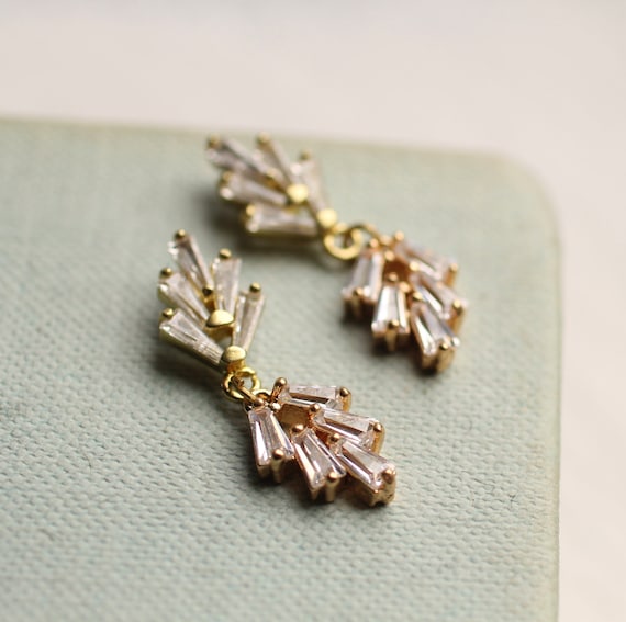 Art Deco Earrings Art Nouveau Baguette Rectangle Zirconia