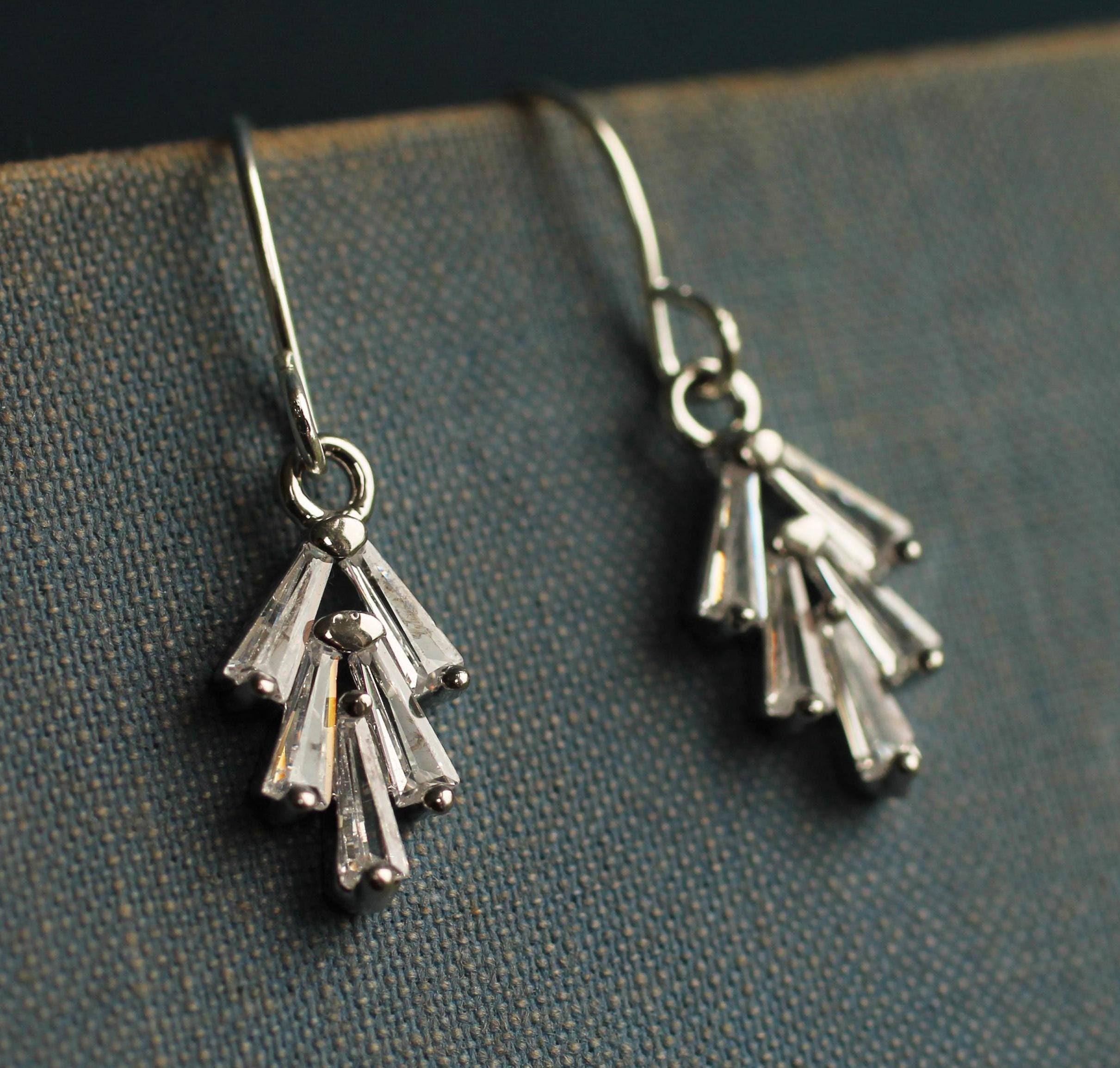 Boucles D'oreilles Anciennes En Argent 925 - Zircon Cubique Délicat - Occasion