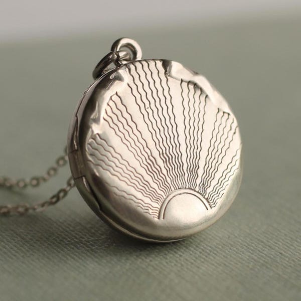 Medallón Art Déco de plata esterlina: Colgante personalizado con foto y rayos de sol, LKST-220