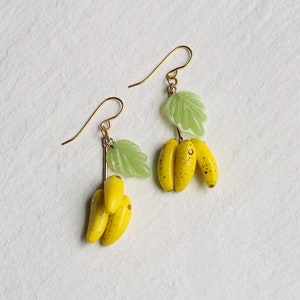 Banana Earrings, Fruit Earrings, Carmen Miranda, Yellow Vintage Glass Fruit Tropical Neon, BANANA EARRINGS