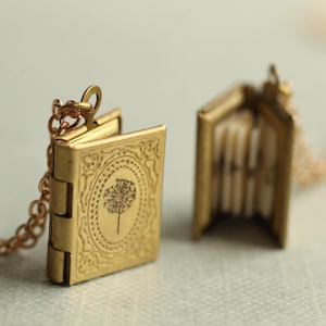 Personalized Dandelion Engraved Book Locket Necklace: Brass Victorian Photo Keepsake, LKGP-5