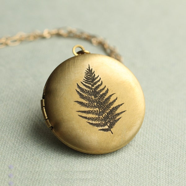 Fern Leaf Locket Necklace, Gold Engraved Personalised Locket with Photos, Picture Locket, Botanical Custom Engraving, FERN LOCKET