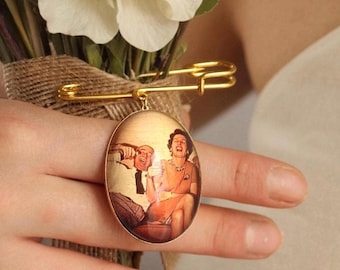 Photo Bouquet Charm for Bride: Personalized Wedding Brooch Pin Keepsake, LKGP-66