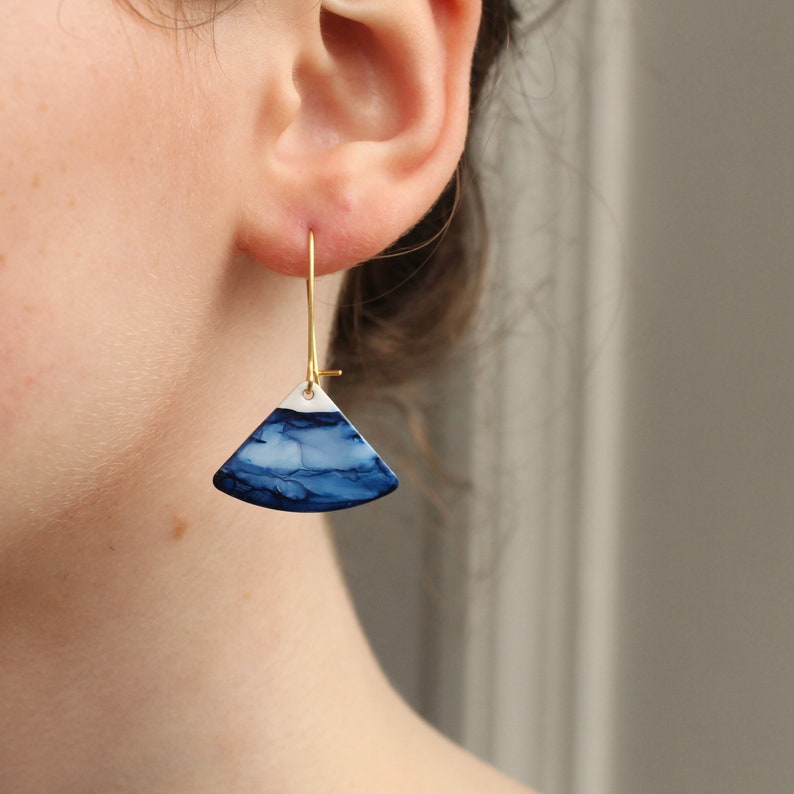 Indigo Blue Earrings, Navy Earrings, Scottish Handmade, Sea, Ocean Blue, Scallop, Fan, Handmade Gift, INDIGO WAVE EARRINGS image 6