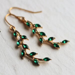 Emerald Green Leaf Earrings: Winter Festive Jewelry
