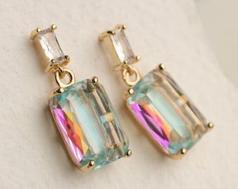 Rainbow Jewel Earrings: Pastel Neon Mermaid Jewelry