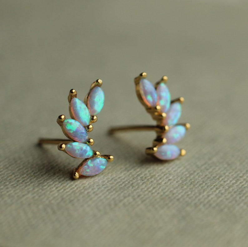 Opal Stud Earrings, Turquoise Opal Earrings, Blue Opal Studs, Wing Earrings, Delicate Earrings, October Birthstone Earrings, OPAL WING STUDS image 3