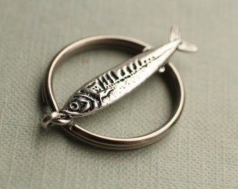 Tiny Sardine Charm Keyring, Sardine Gift, Silver Fish Keychain, Silver Keyring, Good Luck, House Warming Gift, SARDINE KEYRING