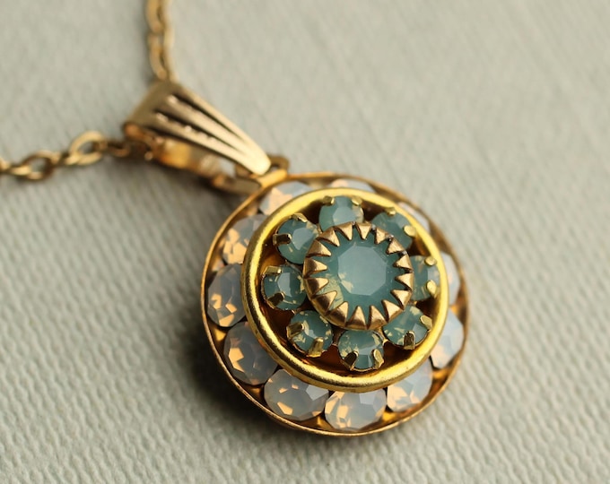 Vintage Turquoise Opal Necklace: Antique 1920s Art Deco Bridal Jewelry