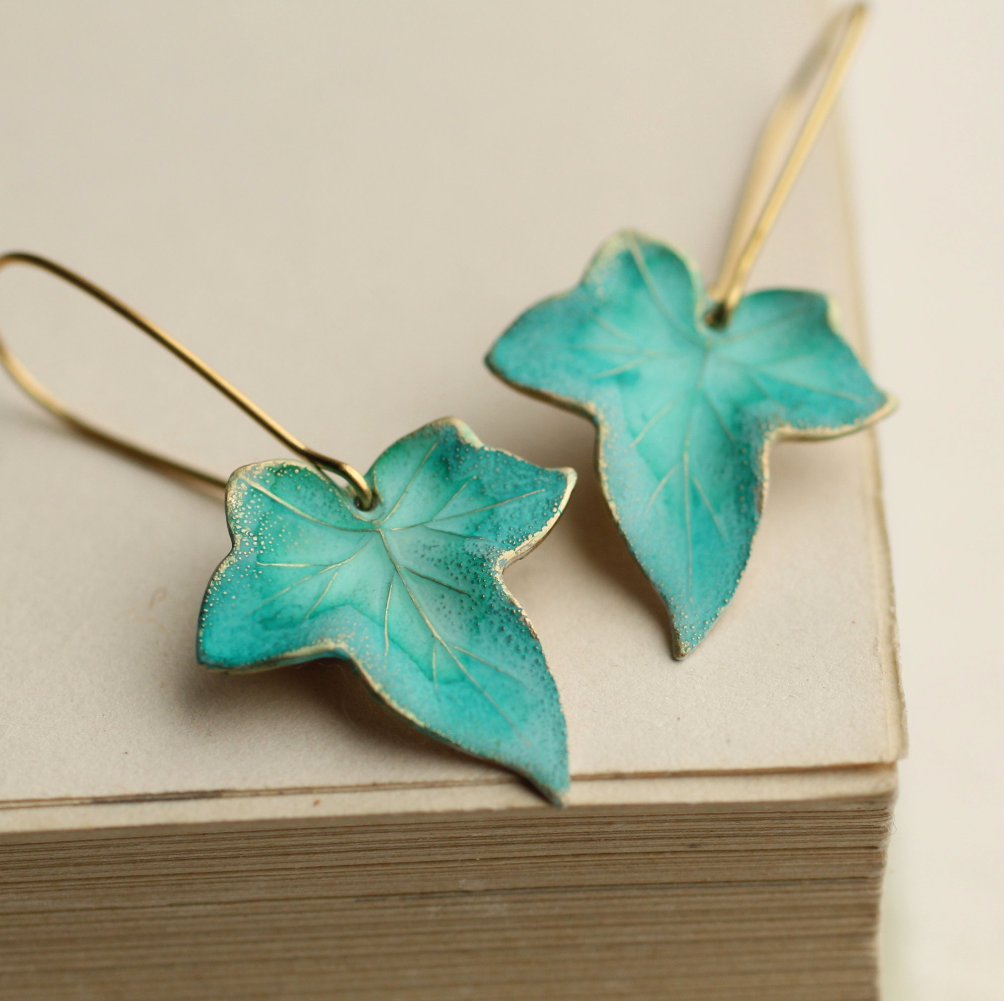 Nature Inspired Natural Turquoise Coral Leaf Flower Earrings Dangles 27414