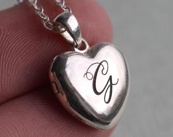 Sterling Silver Personalized Heart Locket Necklace: Engraved Photo Pendant, LKST-18