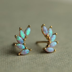 Opal Stud Earrings, Turquoise Opal Earrings, Blue Opal Studs, Wing Earrings, Delicate Earrings, October Birthstone Earrings, OPAL WING STUDS
