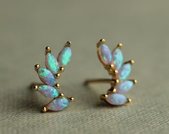 Opal Stud Earrings, Turquoise Opal Earrings, Blue Opal Studs, Wing Earrings, Delicate Earrings, October Birthstone Earrings, OPAL WING STUDS