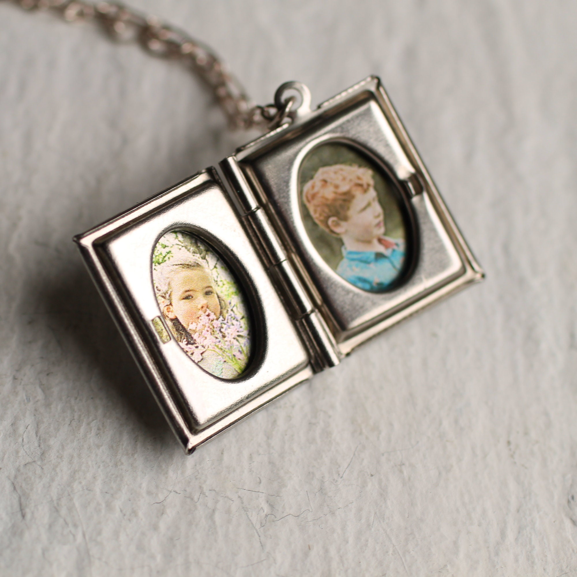 Personalized Book Locket Silver Book Necklace Photo Gift I Etsy