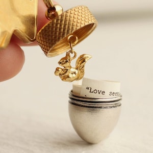 Personalized Acorn Locket Keyring: Secret Message, Squirrel Charm