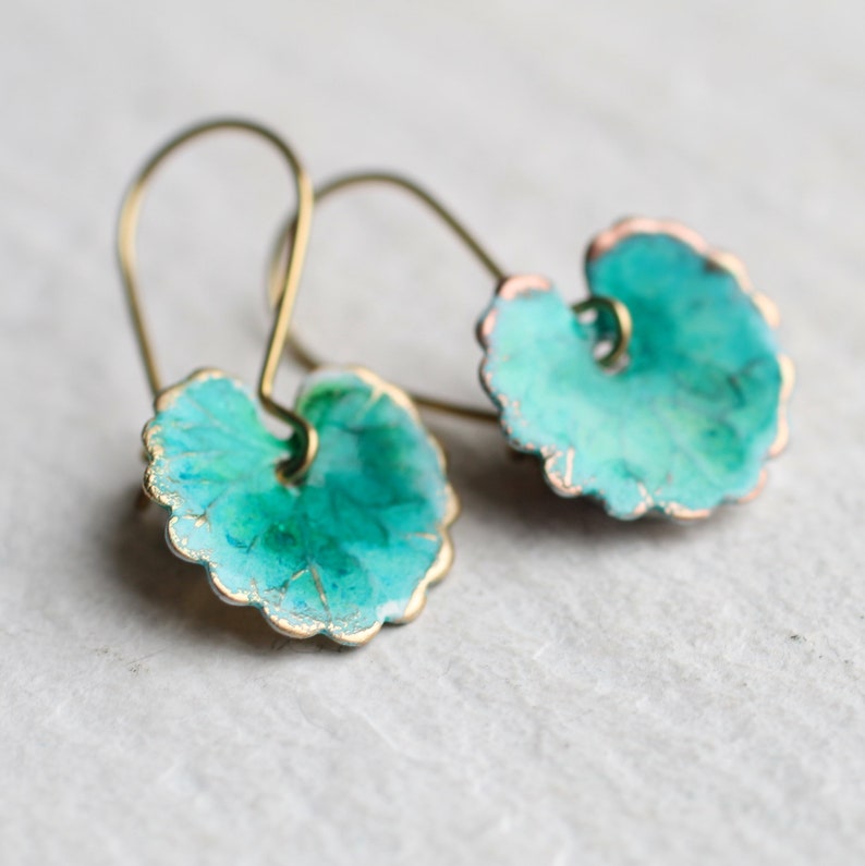 Green Leaf Earrings Boho Turquoise Lily Pad Long Earrings Etsy