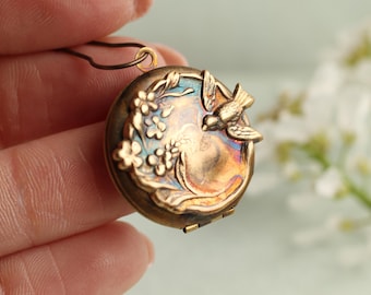 Art Nouveau Bridal Locket Brooch Pin: Personalized Photo, Antique Brass, LKGP-35