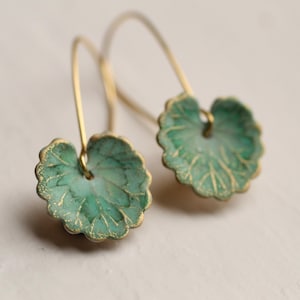 Green Leaf Earrings, Lily Pad Earrings, Nature Inspired Gift, Art Nouveau Earrings, July Birth Flower, Gift for July Birthday, 30th Birthday