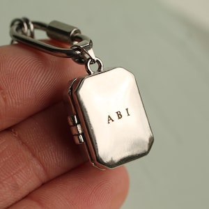 Silver Rectangle Unisex Locket Necklace with Photos: Personalized Men's Locket Pendant LKSP-22