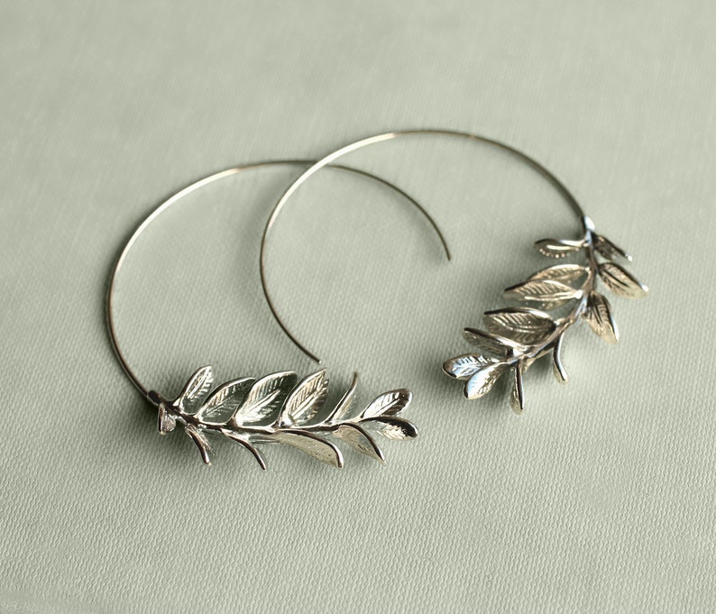 Rosemary Hoop Earrings, Gold Leaf Hoop Earrings, Twig Branch Earrings, Nature Plant Leaf Eearrings, Woodland Earrings, ROSEMARY HOOPS image 10