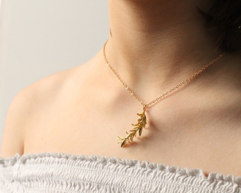 Rosemary Leaf Necklace Gold Botanical Wildflower Necklace Etsy