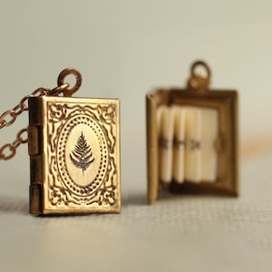 Personalized Book Locket Necklace: Victorian Gold Photo Keepsake, LKGP-5