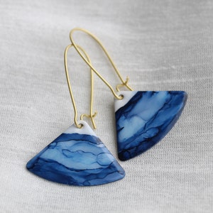 Indigo Blue Earrings, Navy Earrings, Scottish Handmade, Sea, Ocean Blue, Scallop, Fan, Handmade Gift, INDIGO WAVE EARRINGS image 3