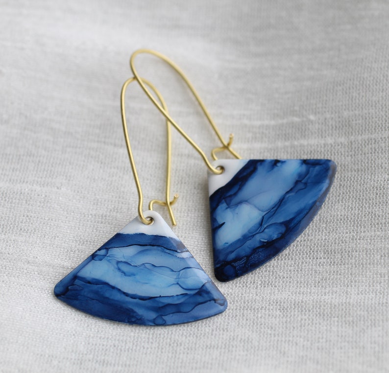 Indigo Blue Earrings, Navy Earrings, Scottish Handmade, Sea, Ocean Blue, Scallop, Fan, Handmade Gift, INDIGO WAVE EARRINGS image 3