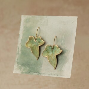 Olive Green Leaf Earrings: Bohemian Jewelry for Autumn Fall image 4