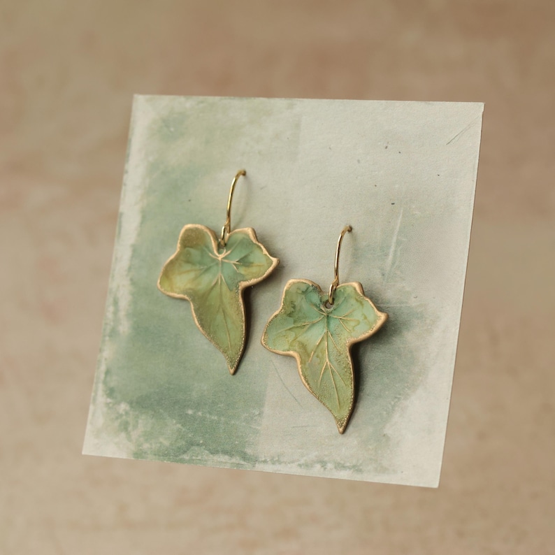 Olive Green Leaf Earrings: Bohemian Jewelry for Autumn Fall image 4