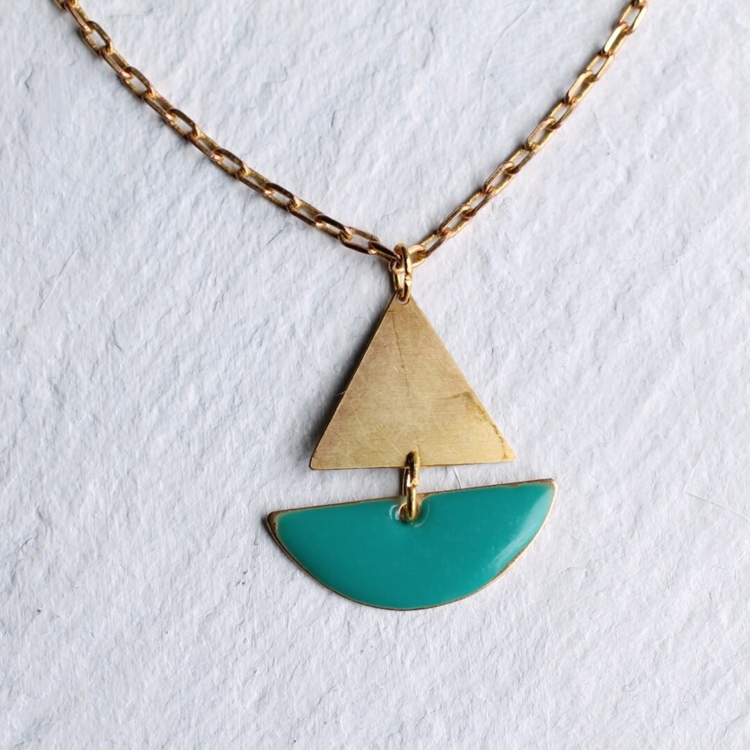 Sailing Boat Necklace Turquoise Geometric Enamel Nautical Etsy