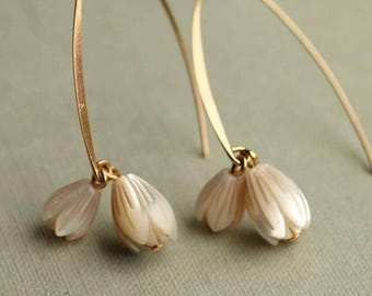 Mother of Pearl Snowdrop Earrings: Spring Flower Jewelry