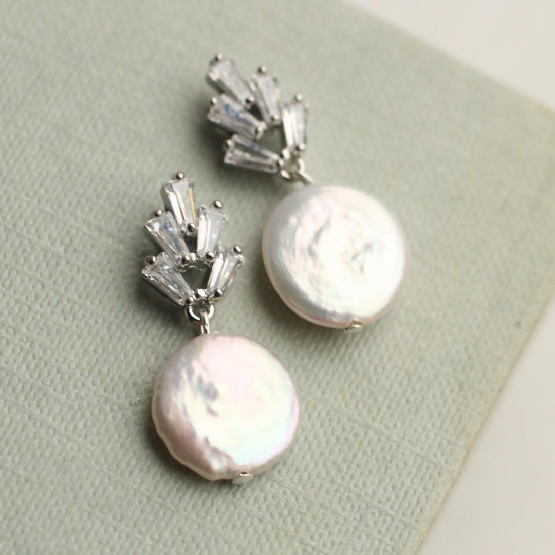 Boucles D'oreilles Anciennes Pendantes - Perles Et Cristaux Plaqué Argent époque Art Déco - Occasion