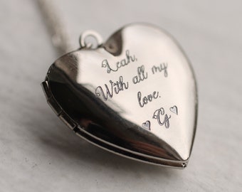 Silver Heart Locket Necklace, Personalised Locket with Photos, Personalized Gift for Daughter, Engraved Necklace Locket, SILVER MEDIUM HEART