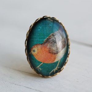 Robin Brooch ...  Vintage Christmas Illustration Pin Badge, DR