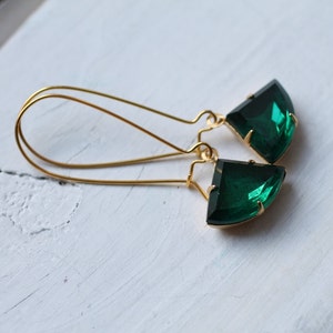 Emerald Green Art Deco Earrings, Vintage Deco Earrings, May Birthstone, Emerald Gift, May Birthday Gift, EMERALD DECO EARRINGS image 5