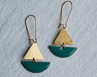 Sailing Boat Earrings ... Turquoise Enamel Geometric Nautical, SAILING BOAT EARRINGS