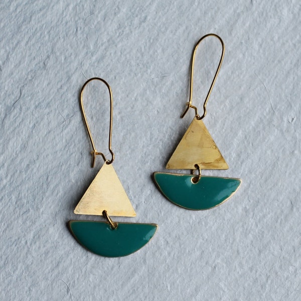 Sailing Boat Earrings ... Turquoise Enamel Geometric Nautical, SAILING BOAT EARRINGS