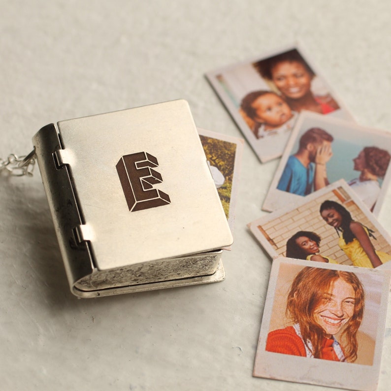 Silver Locket with Pictures, Photo Locket, Polaroid Wedding Album Photo Gift, Paper Anniversary, Wedding Photo Gift, SILVER POLAROID SYMBOL image 5