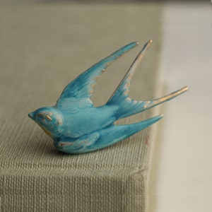 Swallow Bird Brooch, Blue Bird Pin, Gift for Mom, Antique Vintage Pin, Hand Painted Gift for Grandma, Birthday gift for Her, Winter Gift