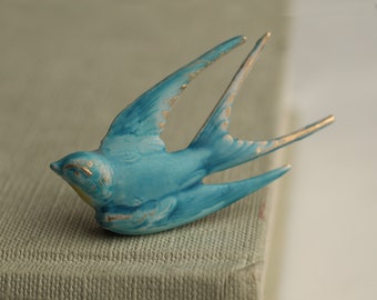 Broche de pájaro golondrina, pájaro azul cielo, broche de pájaro azul, insignia de alfiler azul aciano 1950S broche retro de los años cincuenta, nuevo broche de pájaro azul