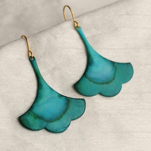 Green Turquoise Blue Earrings, Verdigris Drop Earrings, Scallop Earrings, Art Nouveau, Jade Green Earrings, VERDIGRIS NOUVEAU EAR