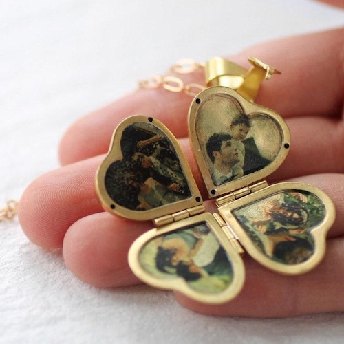 Personalized Four-Photo Locket Necklace: Folding Heart Locket, Gold Brass, LKGP-3