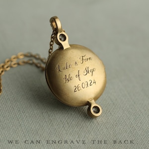 Personalized Antique Sapphire Locket Necklace: Engraved Vintage Brass Locket With Photos, LKGP-125 image 4