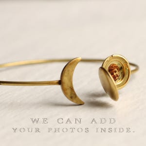 Personalized Moon Locket Bracelet with Photos, Adjustable Star Moon Cuff Bangle LKGP-117 image 4
