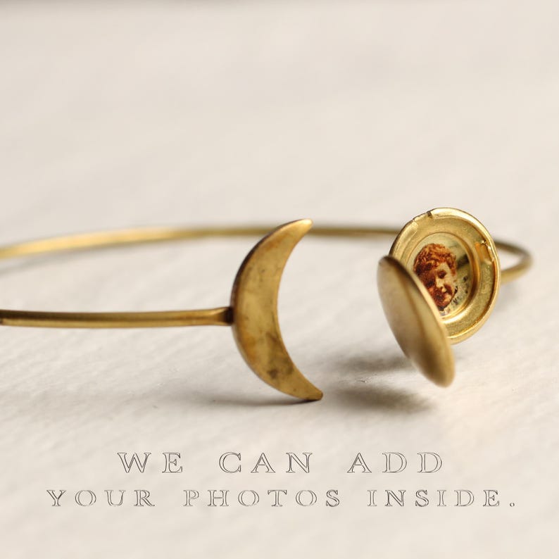 Personalized Moon Locket Bracelet with Photos, Adjustable Star Moon Cuff Bangle LKGP-117 image 4