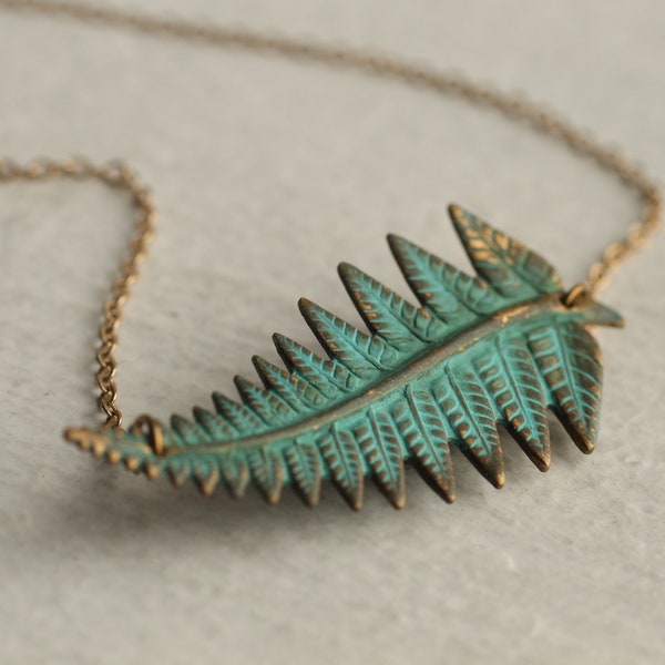 Fern Leaf Neckace ... Green Turquoise Verdigris Boho, FERN NECKLACE